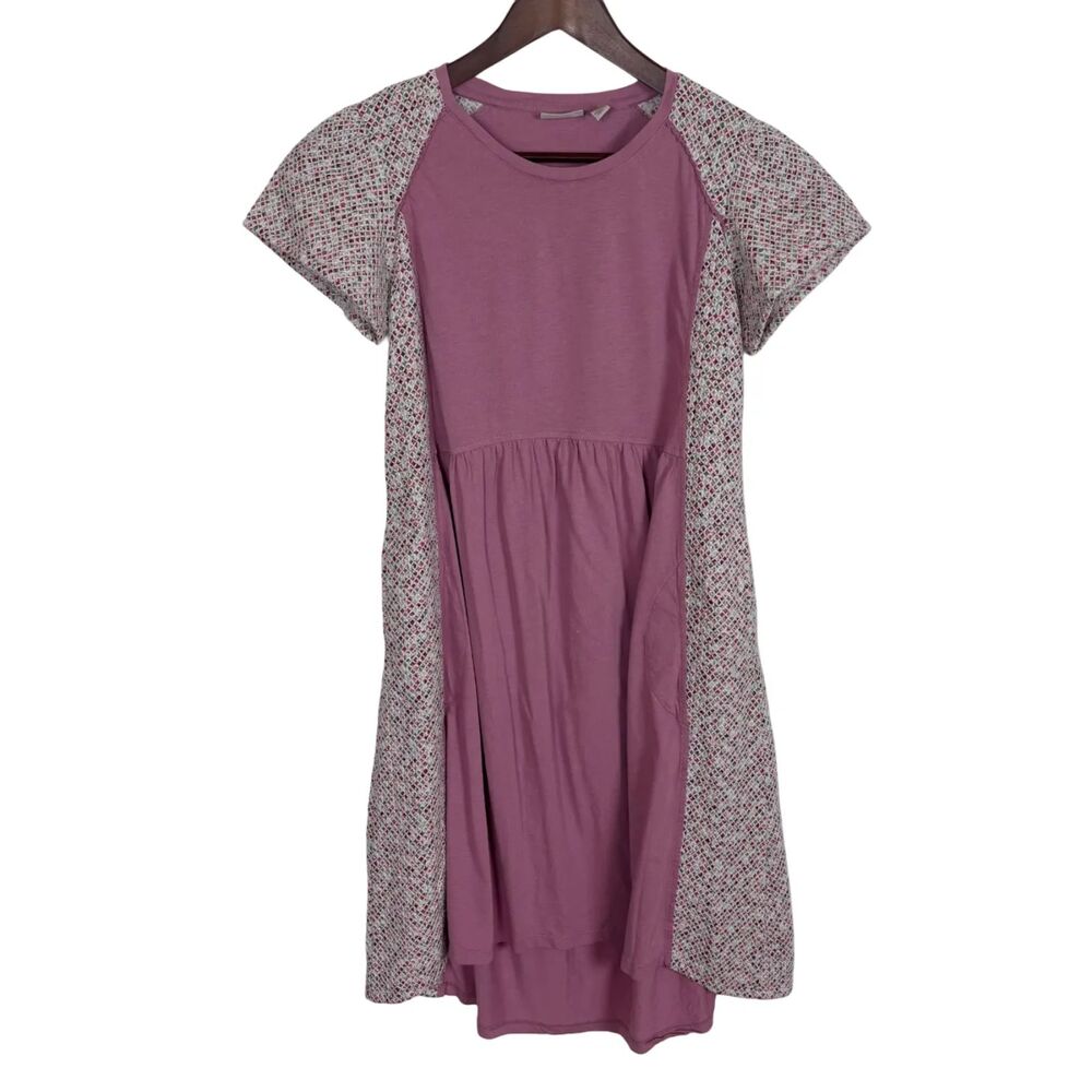 LOGO Lori Goldstein Mauve Schiffli Short Sleeve Dress Women's XXS Petite pockets